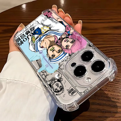 Black Anime JoJo's Bizarre Adventure Phone Case For iPhone 16 15 14 13 12 Mini Pro Max X XR XSMax 7 8 Plus Anti Fall Transparent