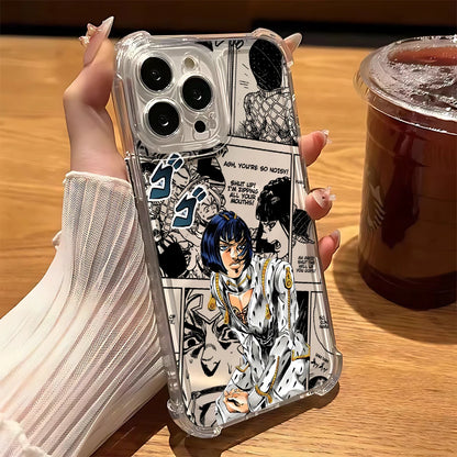 Black Anime JoJo's Bizarre Adventure Phone Case For iPhone 16 15 14 13 12 Mini Pro Max X XR XSMax 7 8 Plus Anti Fall Transparent