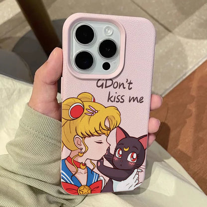 Anime S-Sailors M-Moons Lichee leather pattern Phone Case For iPhone 17 16e 16 15 14 13 12 11 Air Pro Max Plus X XR XSMax