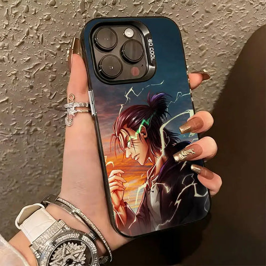Attack on Titan E-Eren y-Yeager Phone Case For iPhone 17,16,15,14,13,12,11Plus,Pro Max,XS,Colorful Silver Phone case Funda Cover