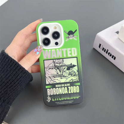Luxury Laser Anime One Piece Luffy Matte Case For iPhone 16 15 14 13 12 11 Pro Max Zoro Bumper Shockproof Armor Hard Back Cover