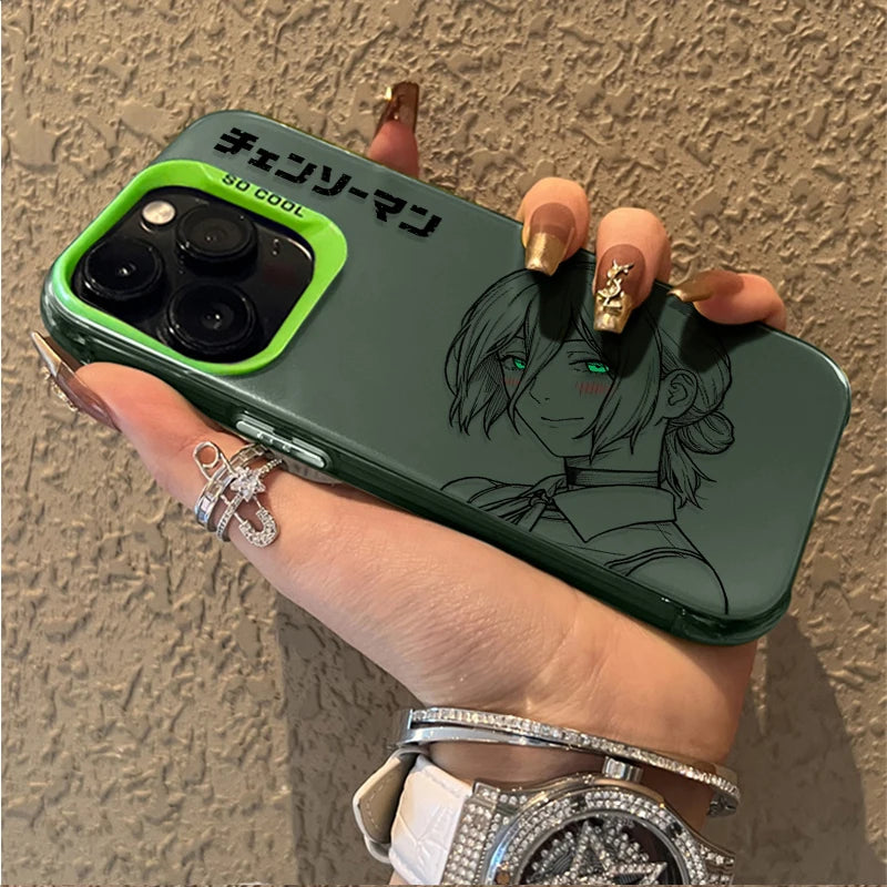 C-Chainsaw Mans Denji Reze Sketch Print Frosted Case for iPhone 17 16 E 15 14 Plus 13 12 Mini 11 Pro Max Acrylic Silicone Cover