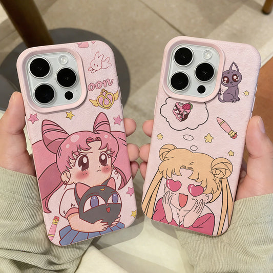 Anime S-Sailors M-Moons Lichee leather pattern Phone Case For iPhone 17 16e 16 15 14 13 12 11 Air Pro Max Plus X XR XSMax