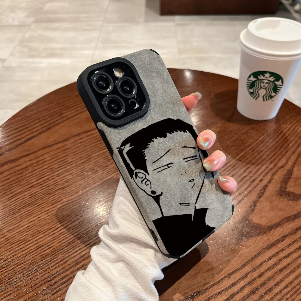 Luxury Gojo Satoru Geto Suguru lovely Suede Leather Silicone Case protection for iPhone 17 16 15 13 12 11 14 Pro Max XS XR Coque