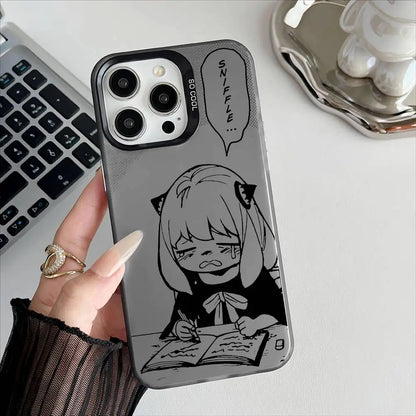 Spy Family Anya Phone Case For IPhone 16 15 14 13 12 17 Pro Max Metal Silver Button Electroplated Mobile Device