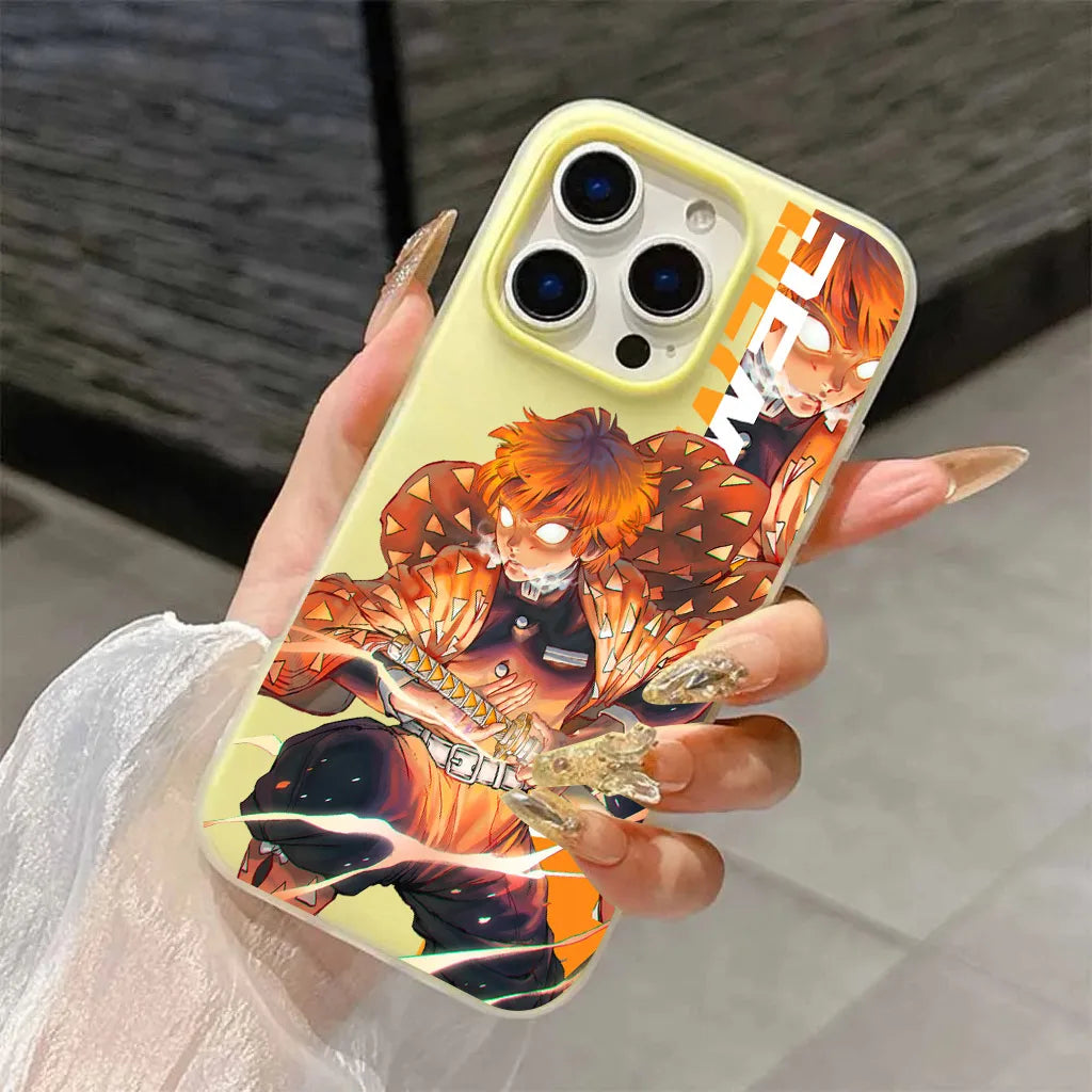 Japan Anime Demon Slayer Silicone Matte Candy Color 2 in 1 Phone Case for iPhone 17 Air 16e 16 15 14 13 Plus 12 11 Pro X XR Max