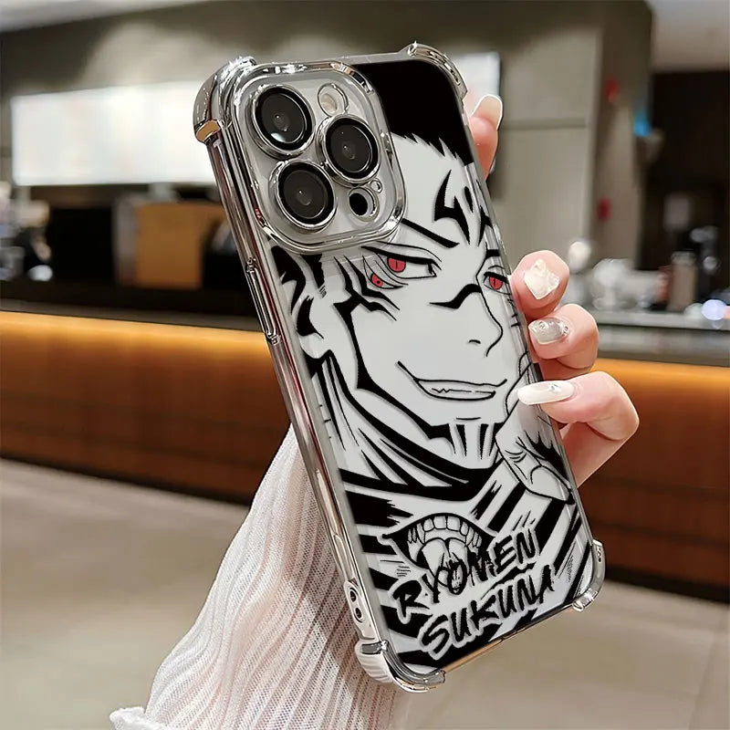Anime Jujutsu Kaisen Gojo Plating Case For iPhone 16 15 14 13 12 11 Pro Max X XR XSMax 7 8 Plus Anti-Fall Airabag Back Cover