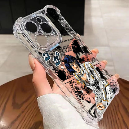 Black Anime JoJo's Bizarre Adventure Phone Case For iPhone 16 15 14 13 12 Mini Pro Max X XR XSMax 7 8 Plus Anti Fall Transparent
