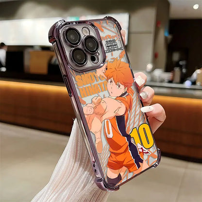 Anime Haikyuu Shoyo Hinata Plating Case For iPhone 16 15 14 13 12 11 Pro Max X XR XSMax 7 8 Plus Anti-Fall Airabag Back Cover