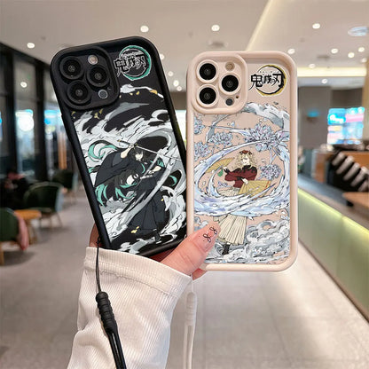 Kamado Nezuko Demons Slayer Phone Case for IPhone 15 14 13 12 11 Pro Max Mini XR XS X 7 8 Plus Soft TPU Cover With Hand Strap