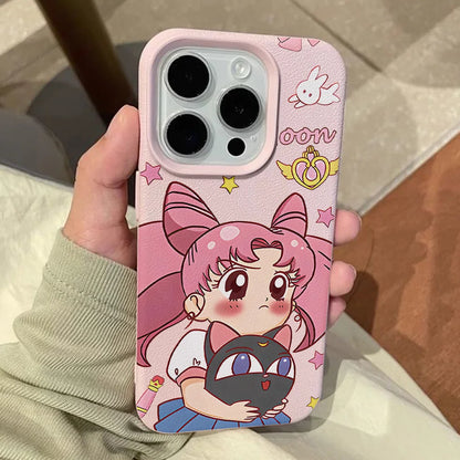Anime S-Sailors M-Moons Lichee leather pattern Phone Case For iPhone 17 16e 16 15 14 13 12 11 Air Pro Max Plus X XR XSMax