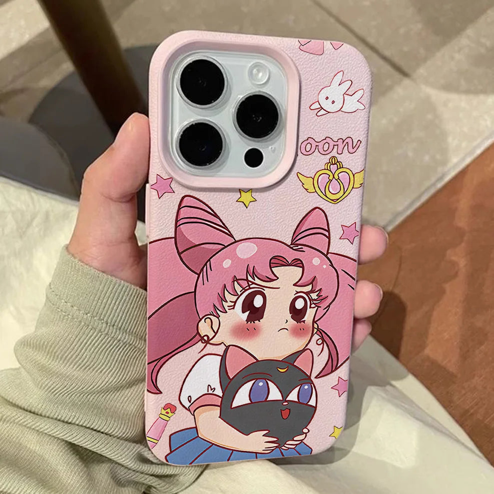 Anime S-Sailors M-Moons Lichee leather pattern Phone Case For Samsung S26 S25 S24 S23 S22 S21 S20 S10 Plus FE Ultra 4G 5G
