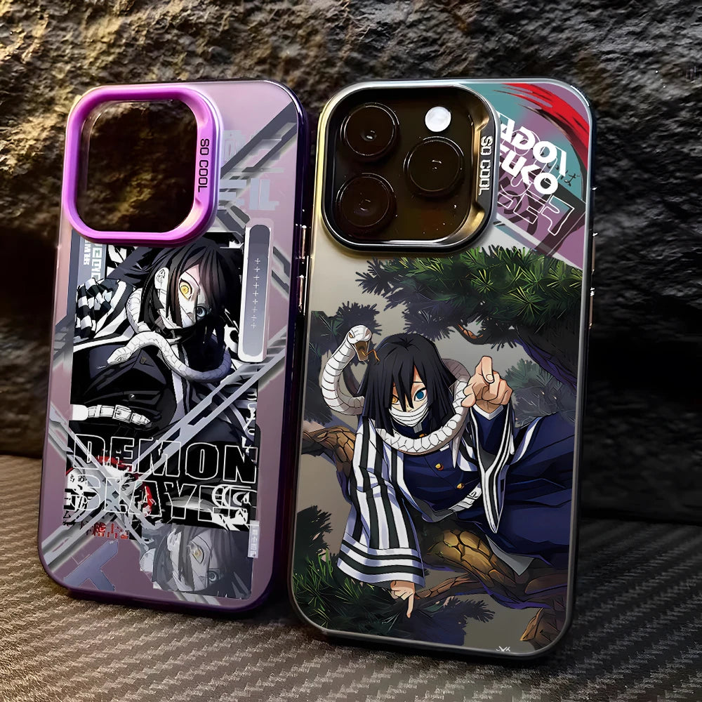 Demon Slayer Iguros Obanaies Phone Case for iPhone 17 Air 16 16e 15 14 Plus 13 12 11 Pro Max X Xs XR 8 Silver Hard Cover