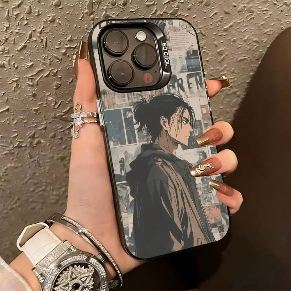 Attack on Titan E-Eren y-Yeager Phone Case For iPhone 17,16,15,14,13,12,11Plus,Pro Max,XS,Colorful Silver Phone case Funda Cover
