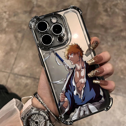 New HotAnime Cool BLEACH Plating Case For iPhone 16 15 14 13 12 11 Pro Max X XR XSMax 7 8 6 Plus Anti-Fall Airabag Back Cover