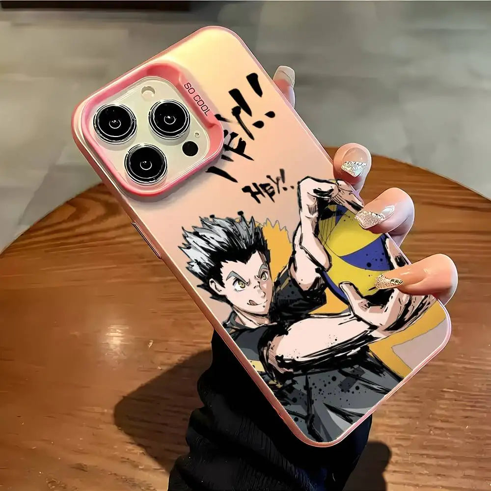 Anime H-HaiKyuu Phone Case For iPhone 16 15 14 13 12 11 Plus Pro Max multicolor Aurora laser Shockproof Funda Cover