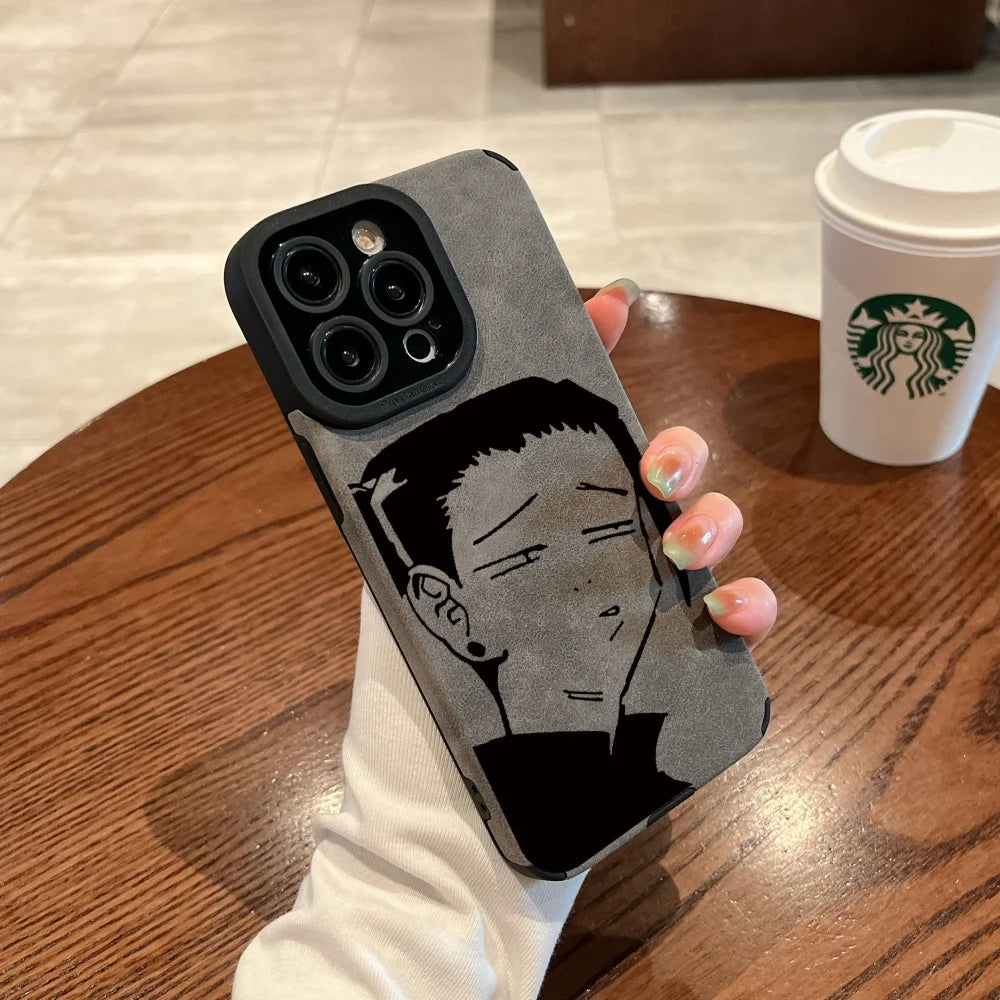 Luxury Gojo Satoru Geto Suguru lovely Suede Leather Silicone Case protection for iPhone 17 16 15 13 12 11 14 Pro Max XS XR Coque