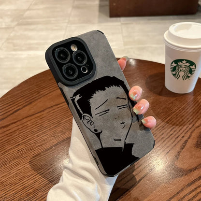 Luxury Gojo Satoru Geto Suguru lovely Suede Leather Silicone Case protection for iPhone 17 16 15 13 12 11 14 Pro Max XS XR Coque