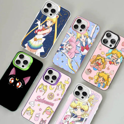 Anime S-Sailor M-Moon Phone Case For iPhone 17 16 15 14 13 12 11 Pro Max Color Black Matte Cover