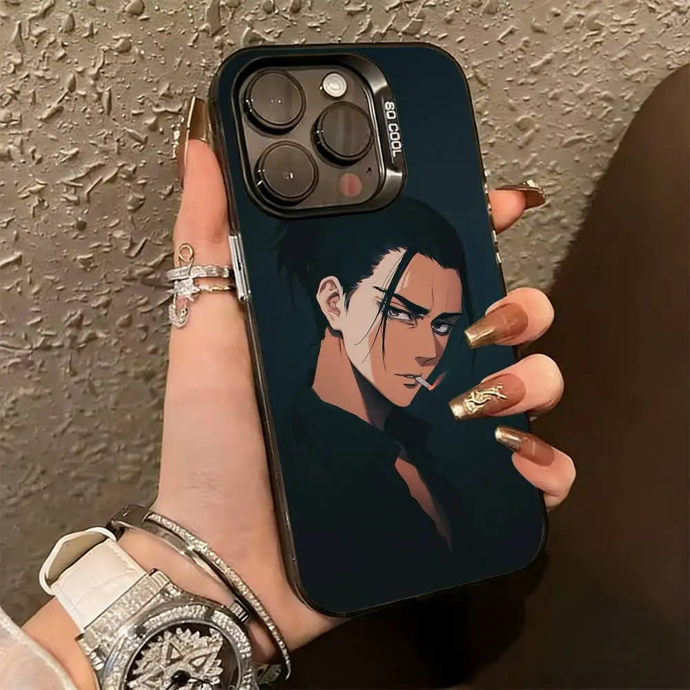 Attack on Titan E-Eren y-Yeager Phone Case For iPhone 17,16,15,14,13,12,11Plus,Pro Max,XS,Colorful Silver Phone case Funda Cover