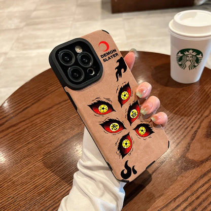 Luxury Kokushibo demon Eye Suede Leather Silicone Case protection for iPhone 17 16 15 13 12 11 14 Pro Max XS XR 7 8 Plus X Coque