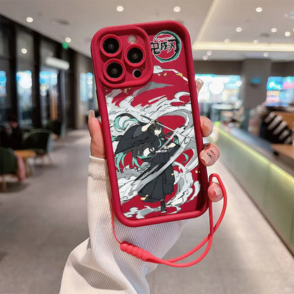Kamado Nezuko Demons Slayer Phone Case for IPhone 15 14 13 12 11 Pro Max Mini XR XS X 7 8 Plus Soft TPU Cover With Hand Strap