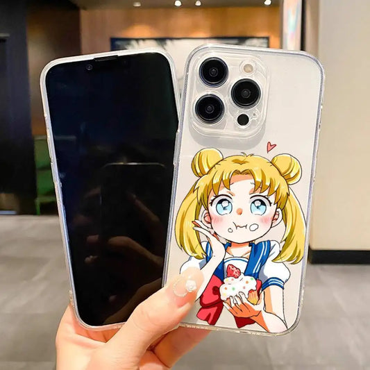 1pc Cute S-Sailor-Moon Phone Case For IPhone 17 16 15 14 13 12 11 Pro Max Air Soft Cover Transparent Silicone Soft Case