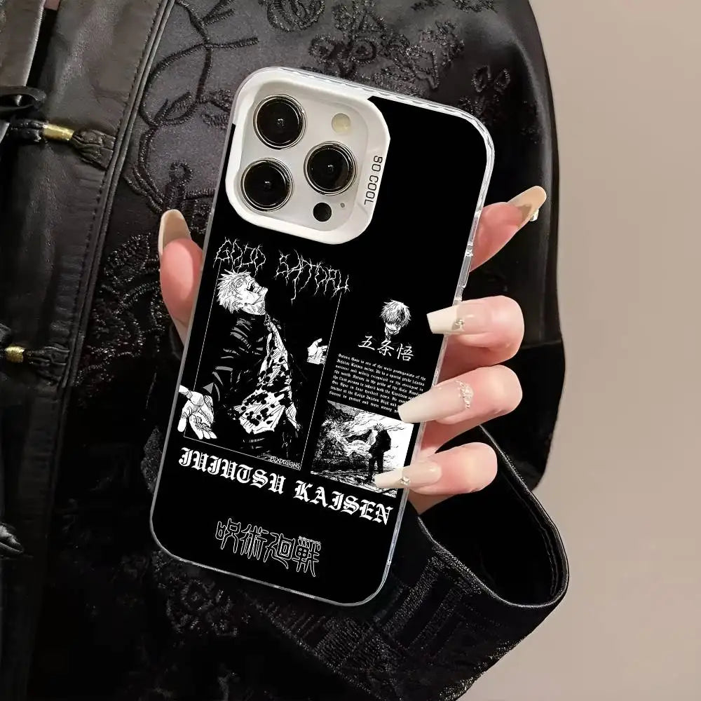 Anime J-Jujutsu K-Kaisen Gojo Phone Case IMD Phone Case For iPhone 16 15 14 13 12 11 Pro Max Plus Color Silver Cover