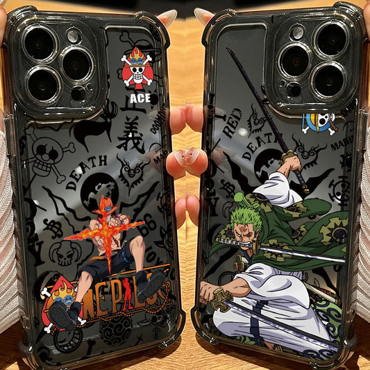 One Pieces Aces Zoros Phone Case for iPhone 17 Air 16 16e 15 14 Plus 13 12 11 Pro Max X Xs XR 8 Black Clear Anti Drop Cover