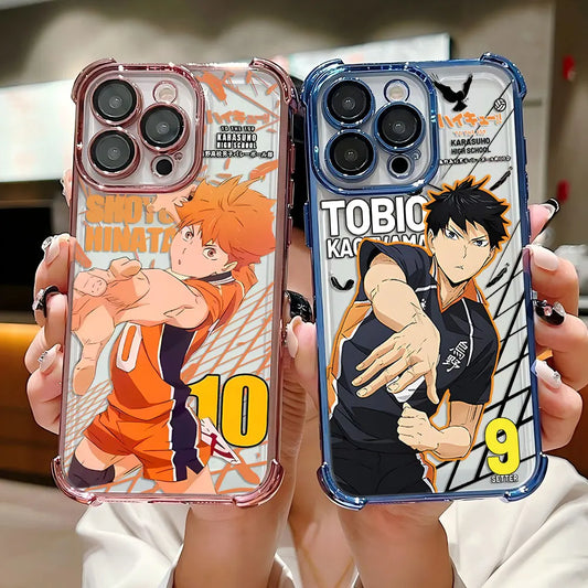Anime Haikyuu Shoyo Hinata Plating Case For iPhone 16 15 14 13 12 11 Pro Max X XR XSMax 7 8 Plus Anti-Fall Airabag Back Cover