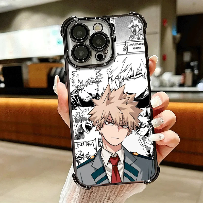 MHA My Hero Bakugou Katsuki Plating Phone Case For iPhone 16 17 Pro Max Air 17E 16E 14 15 Plus 12 13 11 Anti-Fall Protection Cov