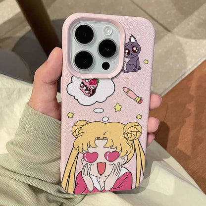 Anime S-Sailors M-Moons Lichee leather pattern Phone Case For iPhone 17 16e 16 15 14 13 12 11 Air Pro Max Plus X XR XSMax