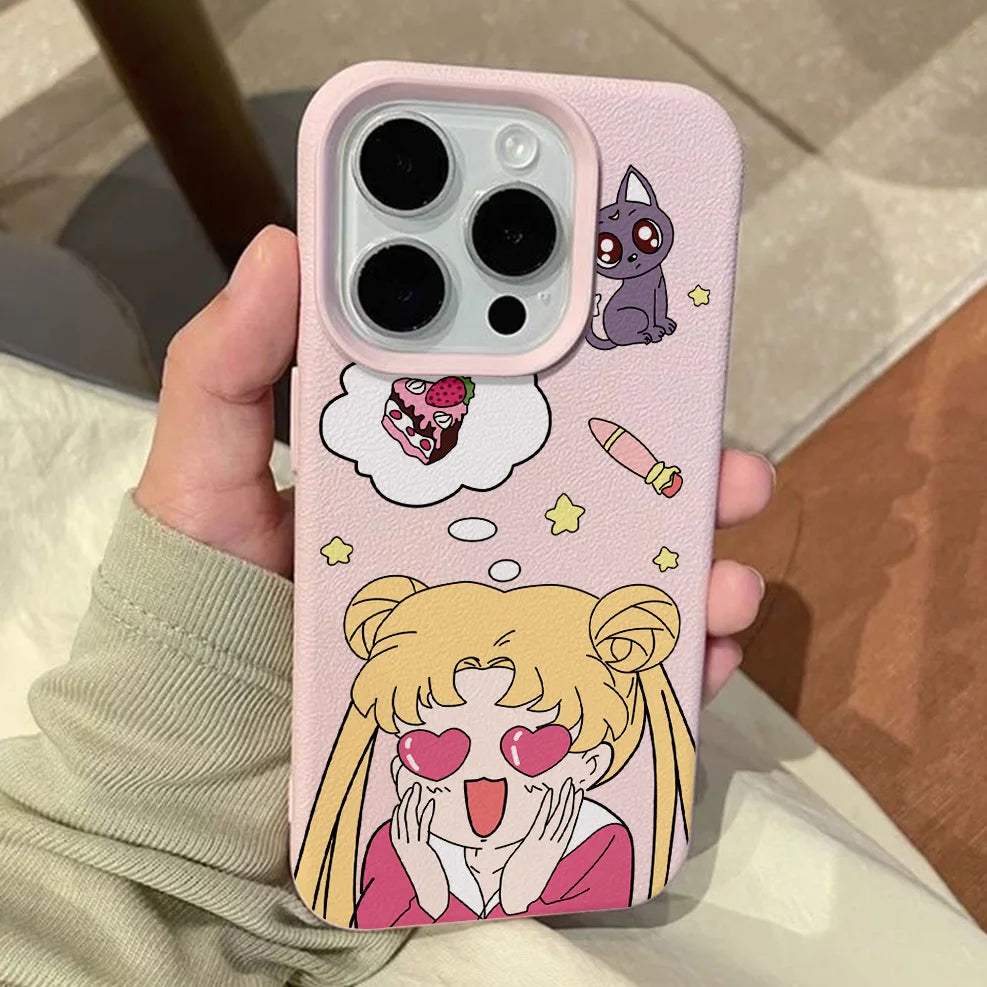 Anime S-Sailors M-Moons Lichee leather pattern Phone Case For Samsung S26 S25 S24 S23 S22 S21 S20 S10 Plus FE Ultra 4G 5G