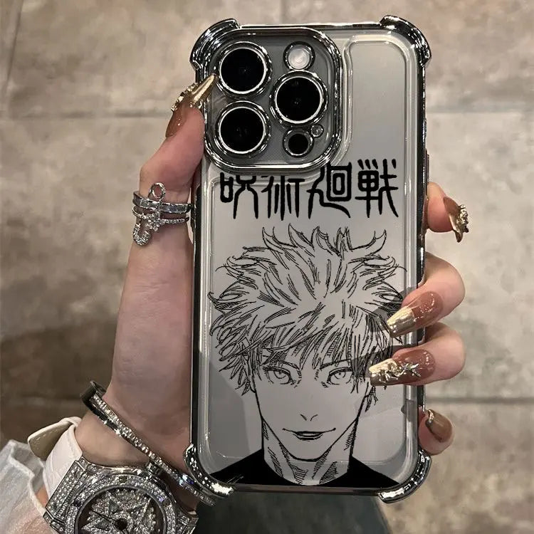 Hot Anime Jujutsu Kaisen Gojo Plating Phone Case For iPhone 16e 15 14 13 12 11 Pro Max X XR XSMax 7 8 6 Plus Anti-Fall Airabag
