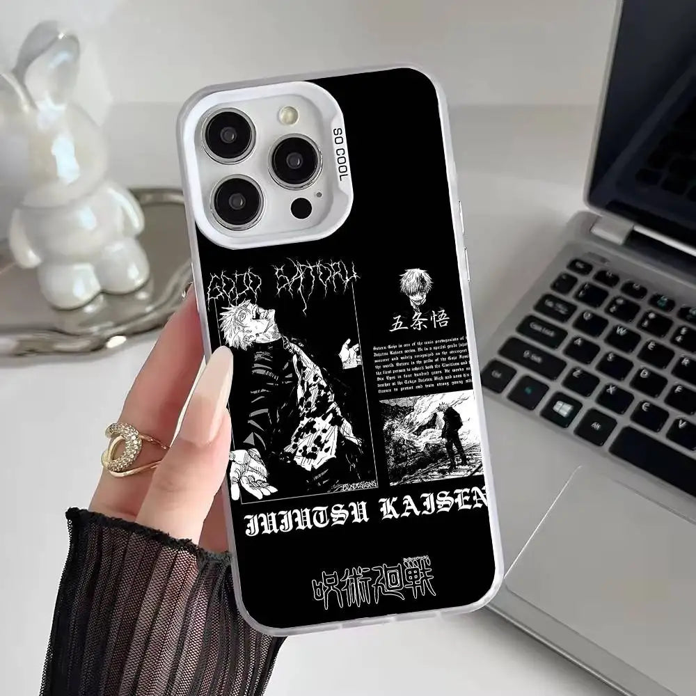 Anime J-Jujutsu K-Kaisen Gojo Phone Case IMD Phone Case For iPhone 16 15 14 13 12 11 Pro Max Plus Color Silver Cover