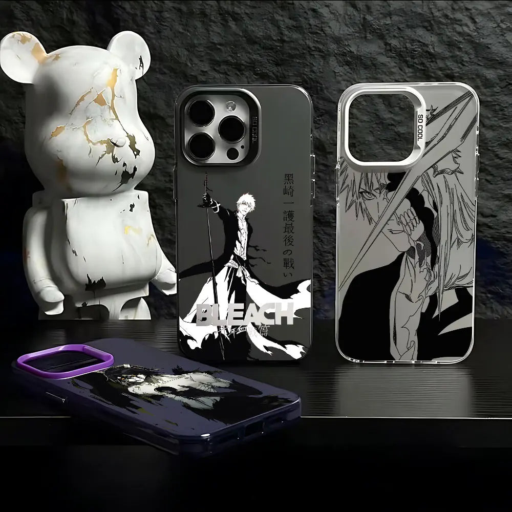 Black Anime Bleachs Kurosaki Ichigo Phone Case For iPhone 16 15 14 13 12 11 Pro Max X XR XSMAX 8 7 Plus Candy Matte Back Cover