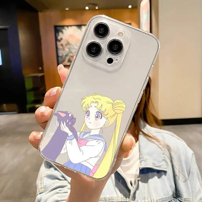 1pc Cute S-Sailor-Moon Phone Case For IPhone 17 16 15 14 13 12 11 Pro Max Air Soft Cover Transparent Silicone Soft Case