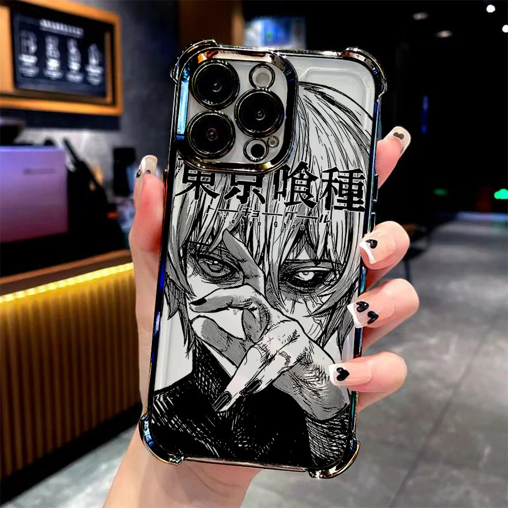 Anime cool Tokyo Ghoul Plating Phone Case For iPhone 17 16e 16 15 14 13 12 11 Pro Max X XR 7 8 Mini Air Plus Anti-Fall Airabag