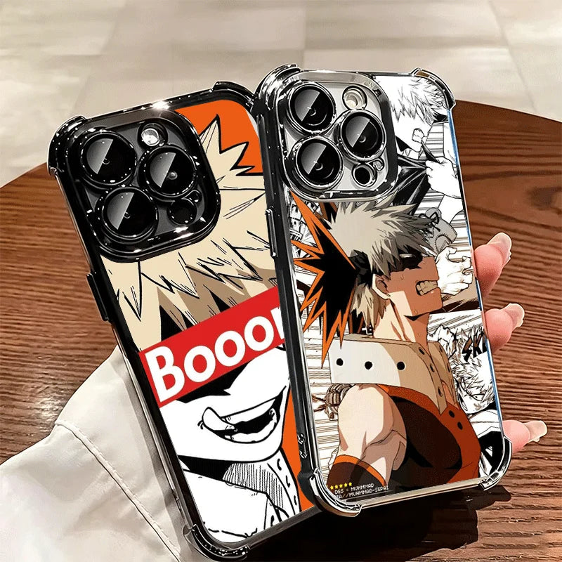 MHA My Hero Bakugou Katsuki Plating Phone Case For iPhone 16 17 Pro Max Air 17E 16E 14 15 Plus 12 13 11 Anti-Fall Protection Cov
