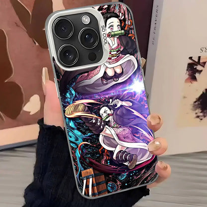 Demon Slayer Nezuko Kamado Cartoon Phone Case For IPhone 17 16 15 14 13 12 11 Pro Max Plus Color Shockproof Back Silver Cover