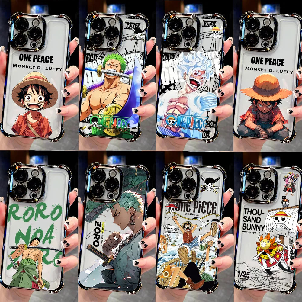HOT Anime Ones Pieces Plating Phone Case For iPhone 17 17e 16 15 14 13 12 11 Pro Max X XR XSMax Mini Air Plus Anti-Fall Airabag