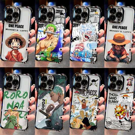 HOT Anime Ones Pieces Plating Phone Case For iPhone 17 17e 16 15 14 13 12 11 Pro Max X XR XSMax Mini Air Plus Anti-Fall Airabag