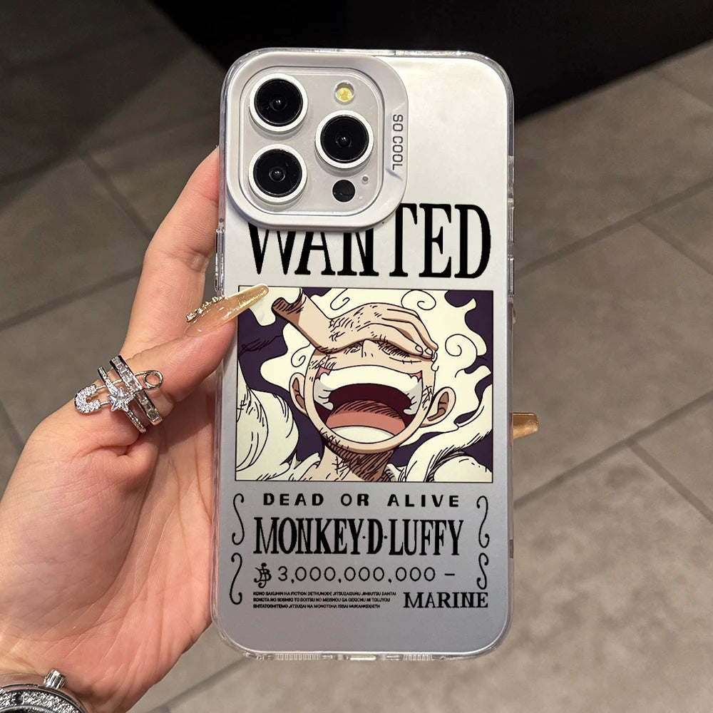 Luffys Nika Wanted Phone Case for iPhone 17 Air 16 16e 15 14 Plus 13 12 11 Pro Max X Xs XR 8 Colorful Silver Hard Cover