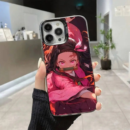 Demon Slayer Nezuko Kamado Cartoon Phone Case For IPhone 17 16 15 14 13 12 11 Pro Max Plus Color Shockproof Back Silver Cover