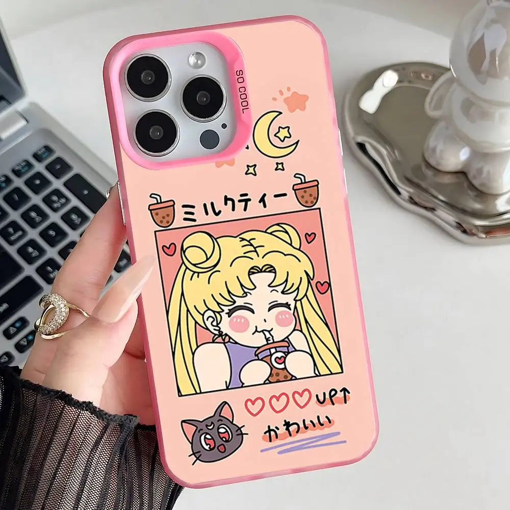 Phone Case For iPhone 17,16,15,14,13,12,11,Pro,XS,Max,Plus,Mini,SE Anime S-Sailor-M-Moon Pink Candy Matte Shockproof Cover