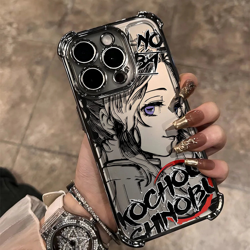 Anime Demons Slayers Plating Phone Case For iPhone 17 16e 16 15 14 13 12 11 Pro Max X XR XSMax 8 Mini Air Plus Anti-Fall Airabag