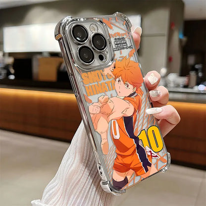 Anime Haikyuu Shoyo Hinata Plating Case For iPhone 16 15 14 13 12 11 Pro Max X XR XSMax 7 8 Plus Anti-Fall Airabag Back Cover