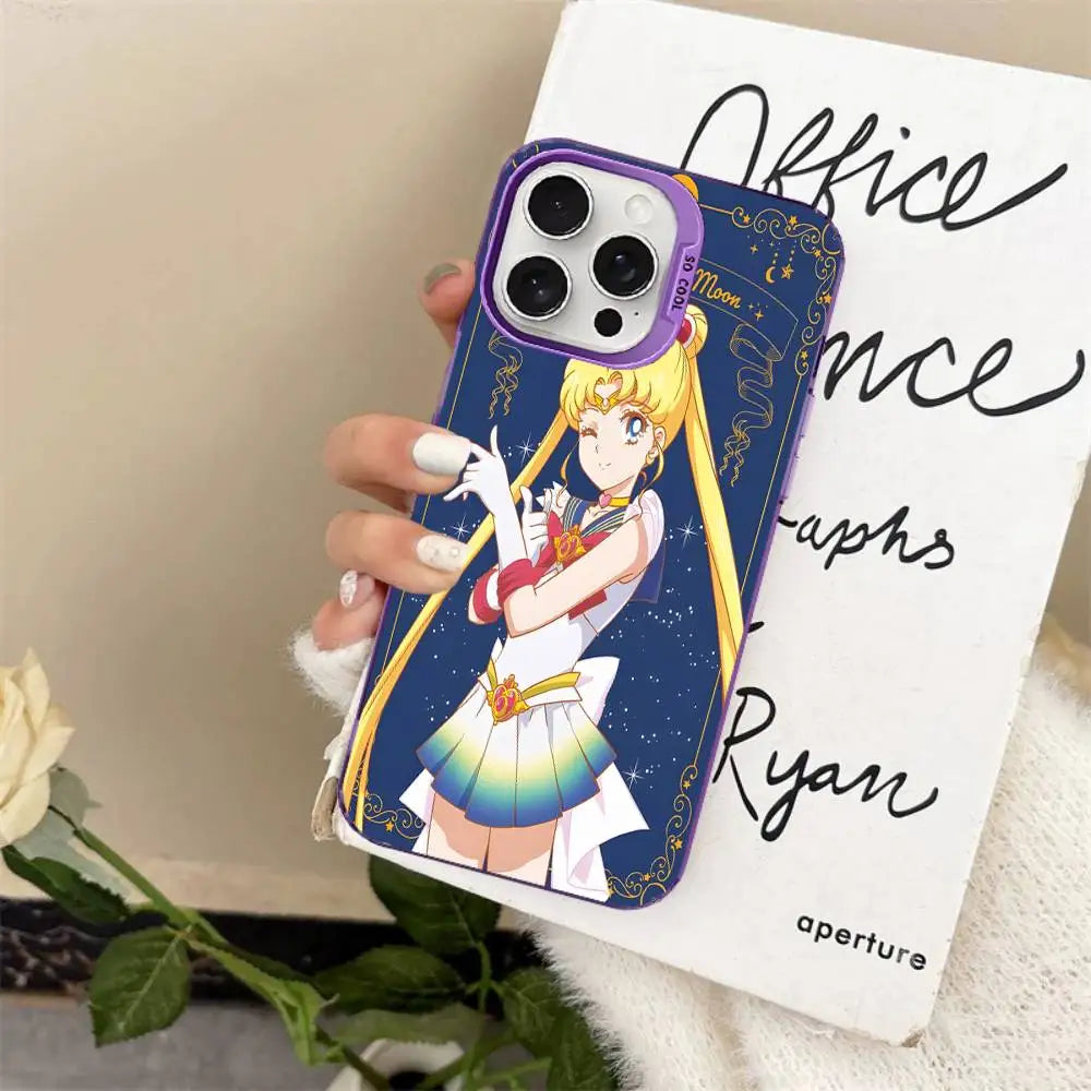 Anime S-Sailor M-Moon Phone Case For iPhone 17 16 15 14 13 12 11 Pro Max Color Black Matte Cover