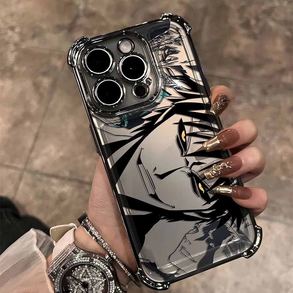 New HotAnime Cool BLEACH Plating Case For iPhone 16 15 14 13 12 11 Pro Max X XR XSMax 7 8 6 Plus Anti-Fall Airabag Back Cover