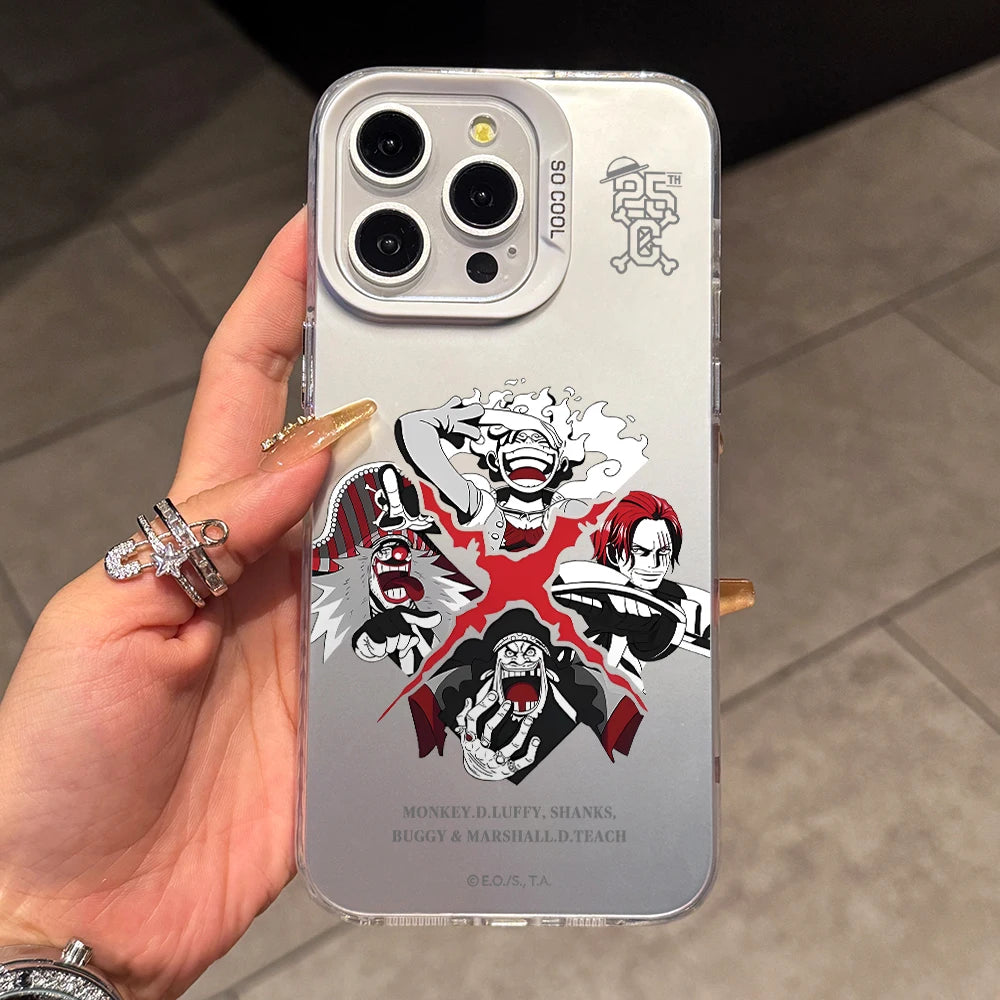 Ones Pieces Logo Phone Case for iPhone 17 Air 16 16e 15 14 Plus 13 12 11 Pro Max X Xs XR 8 Colorful Silver Hard Cover